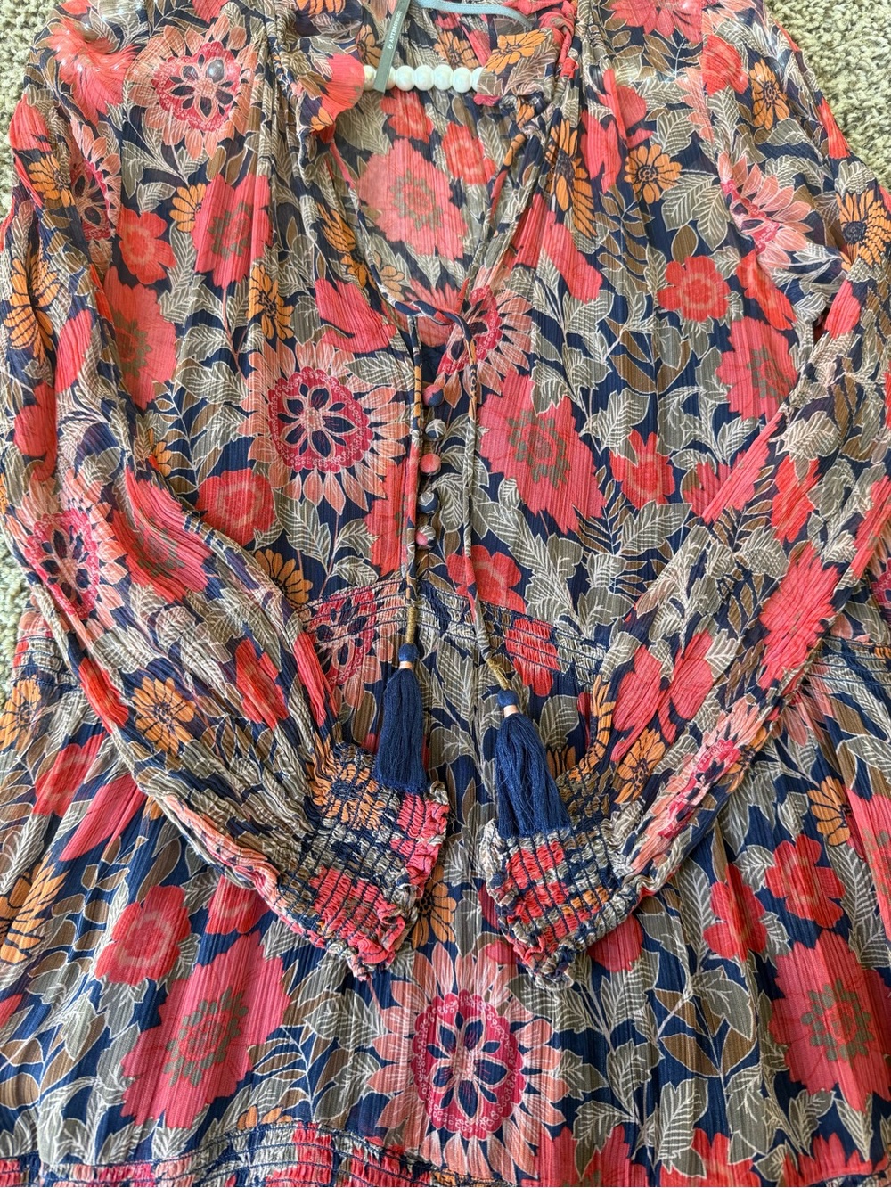 Anthropologie Floral Maxi Dress in Pink and Navy - Picture 3 of 7